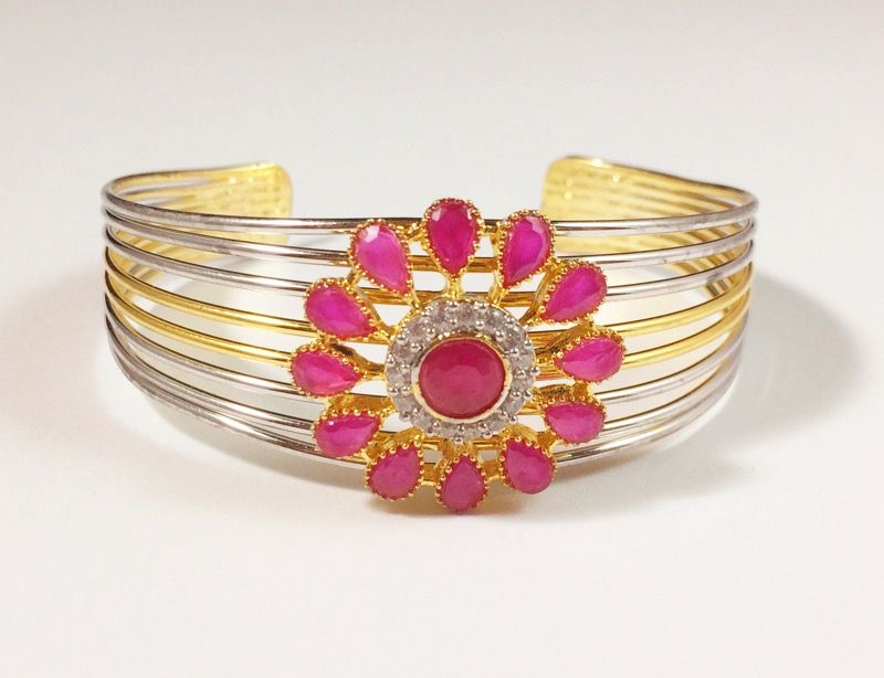 Cubic Zirconia Pink flower cuf bracelet