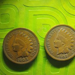 2 Indian Head Pennies  1903, 1907