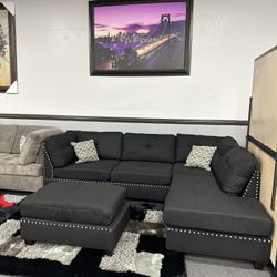 Black Sofa Sectional w/ Reversible Chaise