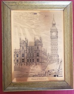 Vintage Copper Engraving House of Parliament Wall Hanging In Wood Frame