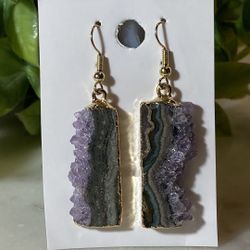 Agate Amethyst Earrings Natural Stone Handmade
