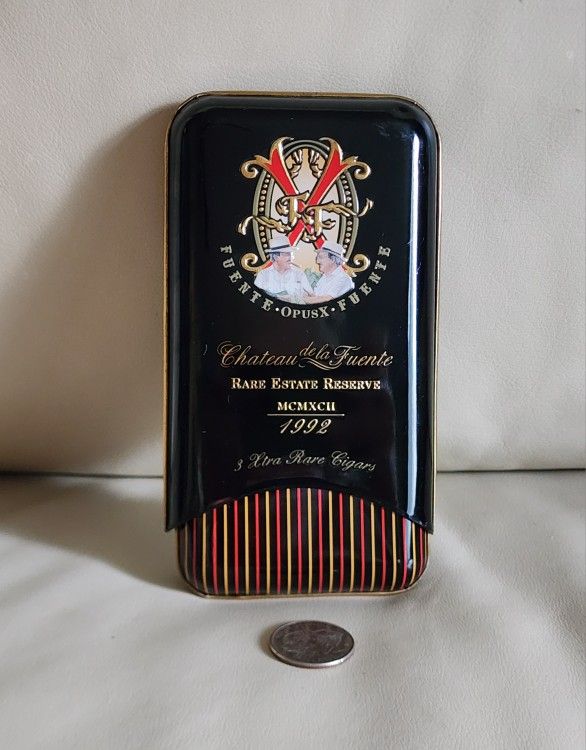 Rare Fuente OpusX Sliding Cigar Tin - 4.75" x 3.25" - MCMXCII 1992 - Collectible Empty Metal Box