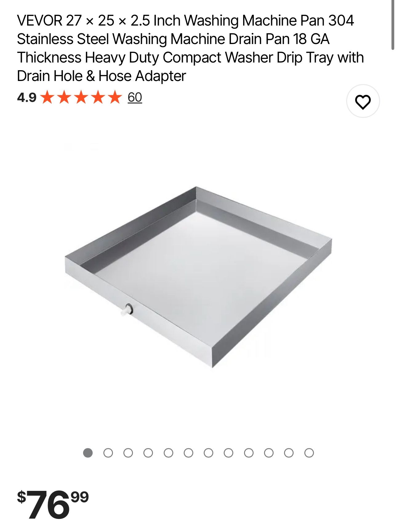 27 x 25 x 2.5 Inch Washing Machine Pan 