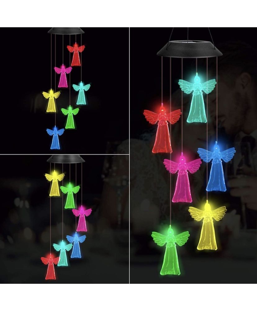 Solar Wind Chime,Angel Wind Chimes Changing Color LED Light Indoor Outdoor Patio Lawn Gardening Gifts Festival Decor for Women Mother Wife Girlfriend 