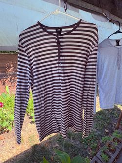 H&M Striped Long Sleeve Henley Top