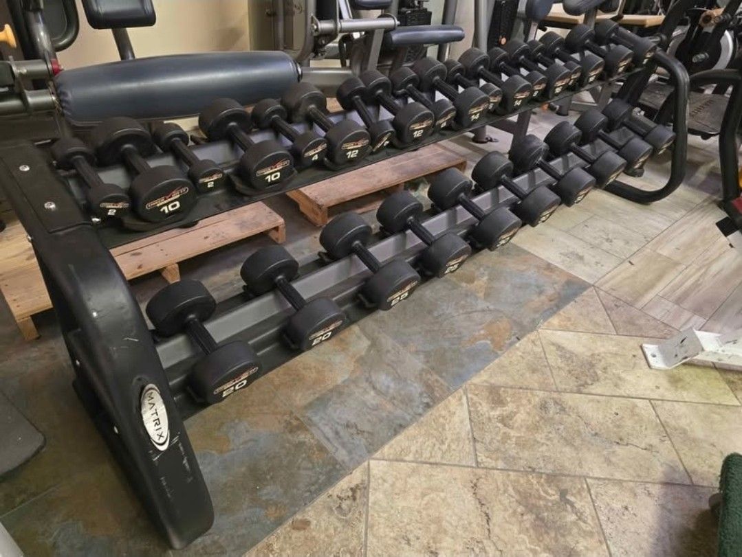 Dumbbells 3lbs - 40lbs plus matrix tier 2 dumbbell rack commercial gym equipment exercise weights