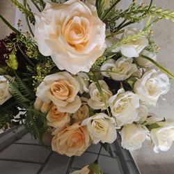 Silk Flowers And Wooden Disks