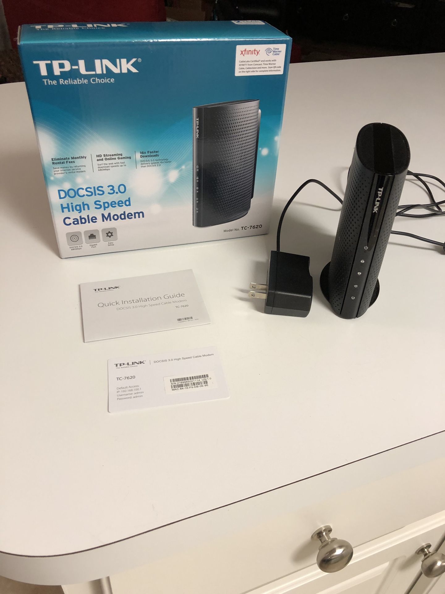 TP-Link 680Mbps cable modem & Linksys Wireless-N router.
