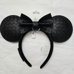DisneyParks Loungefly Black Woven Removable Bow Minnie Mouse Ear Headband NWT
