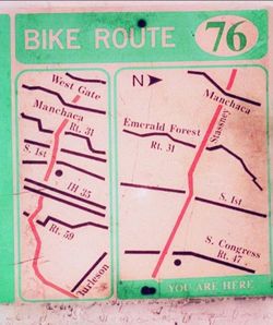 Vintage Austin Bike Route Map Sign – South Austin / S. Congress Area