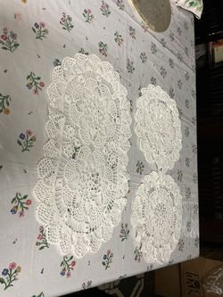 White Crochet Lace Doilies Set of 3 one oval and two circular $25 each
