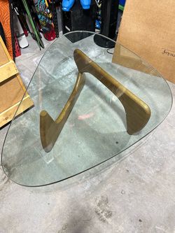 #593 Noguchi Coffee Table Natural White Oak Glass Edge Chip See Photos