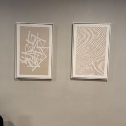 Set of 2 Abstract Wall Art Prints – Neutral Beige/White