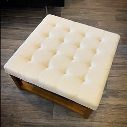 New Large Ivory Tufted Ottoman with Shelf 