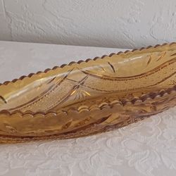 large 13 1/4" long vintage amber glass boat dish