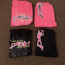 Black and Pink Sp5der Worldwide Hoodie and Pants
