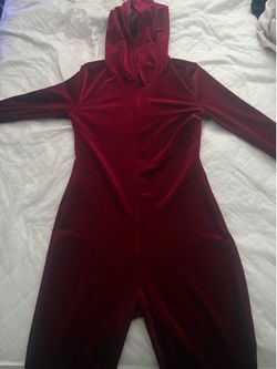 Red Velvet Hooded Jumpsuit