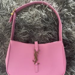Pink Shoulder Bag with Gold Logo & Soft Pink Lining 