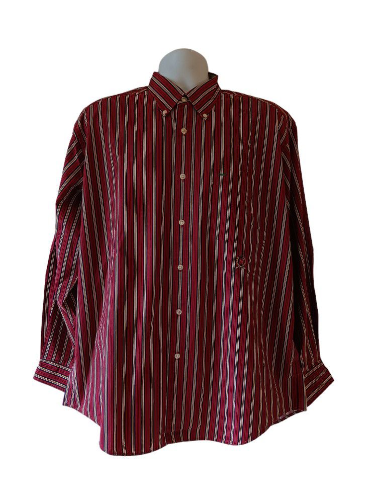 Tommy Hilfiger men's red pinstripe long sleeve button down shirt size L 