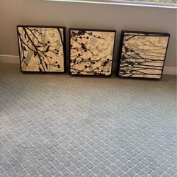 Set of 3 Framed Wall Art – Neutral Nature Branch Design