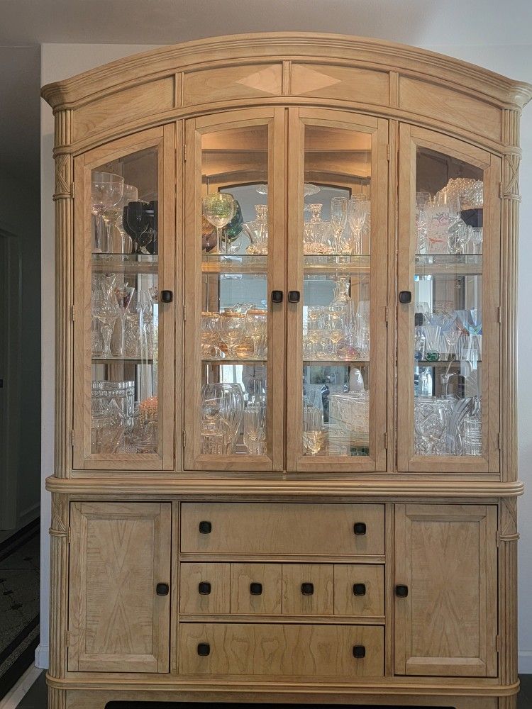 Lighted China Hutch Buffet Beveled Glass
