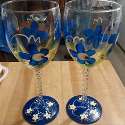 Hand Painted Wine Glasses Set Of Two 