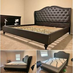 NEW WING BACK QUEEN SIZE BED & 14" PILLOW TOP MATTRESS $595! KING SIZE $650!!