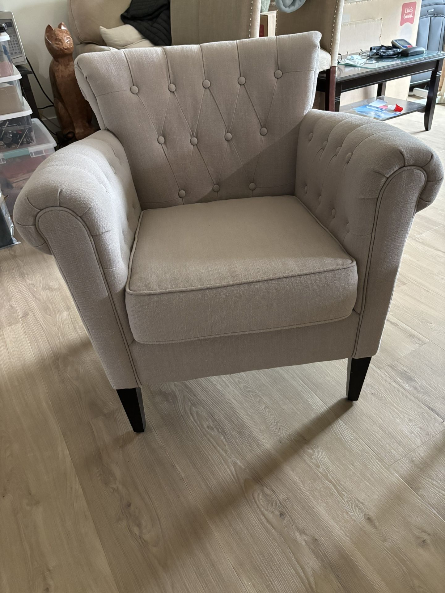 Pair of Tufted Beige Accent Chairs – Great Condition