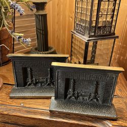 1920S Vintage Antique Solid Bronze Fireplace Bookends