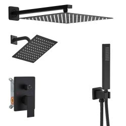 Shower Faucet Set Matte Black Shower System with Handheld, Wall Mount 10 Inch Shower Head with 6 Inch Wall Mount Shower Head