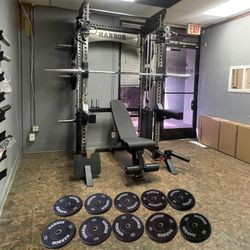 New Home Gym Package: Squat Rack & Functional Trainer | 400lb Weight Stacks | Adjustable Pulley System | FID BENCH | 260lb Bumpers & Olympic Barbell 