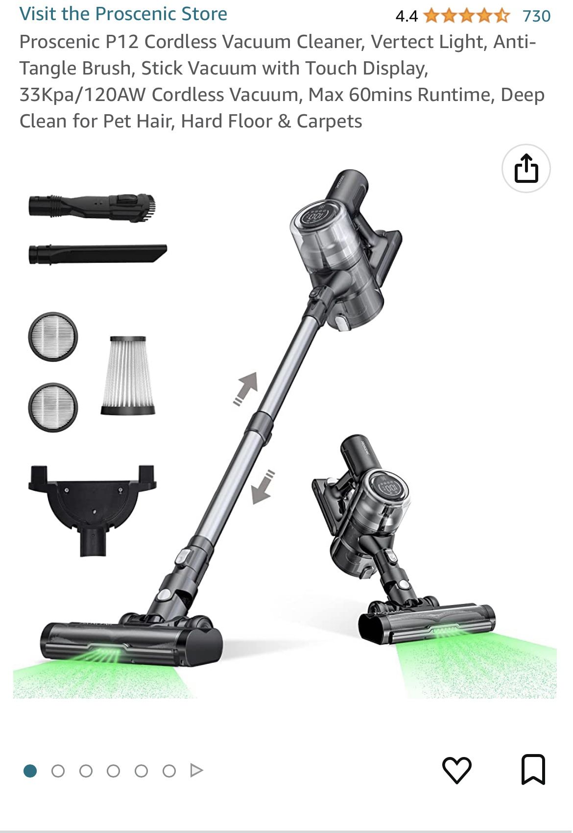 Proscenic P12 Cordless Vacuum Cleaner, Vertect Light, Anti-Tangle Brush,  Stick Vacuum with Touch Display, 33Kpa/120AW Cordless Vacuum, Max 60mins  Runt for Sale in Grand Prairie, TX - OfferUp