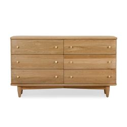 William Mid Century Modern Brown Oak Wood 6 Drawer Double Dresser
