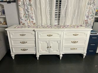 White Wood Dresser with Gold Hardware