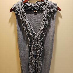 Arden B Designer Women's Waterfall Ruffle Open Knit Gray Vest