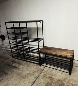 Metal Shoe Rack With Wood Topper