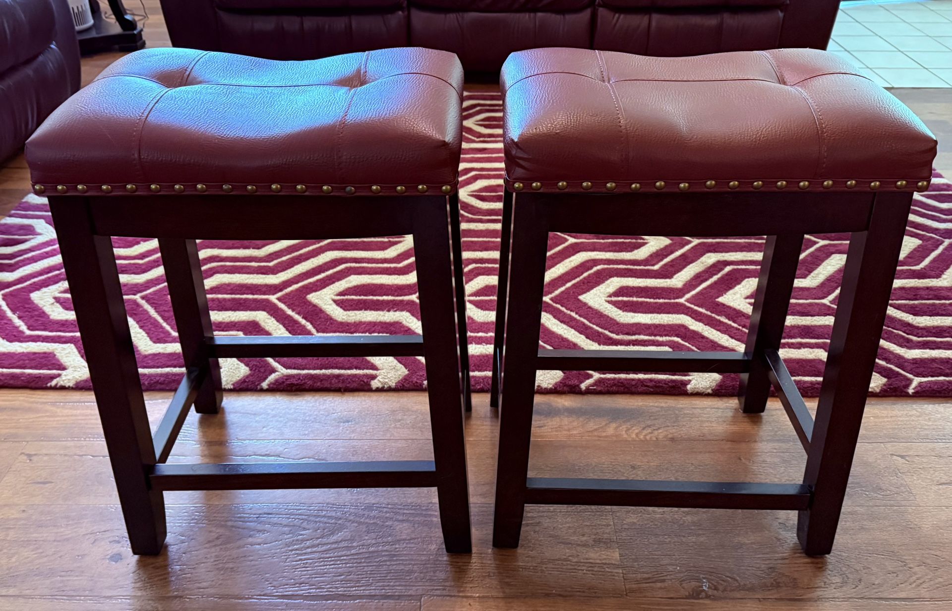 2 Bar Stools Counter Height Cherry Espresso Wood Berry Color