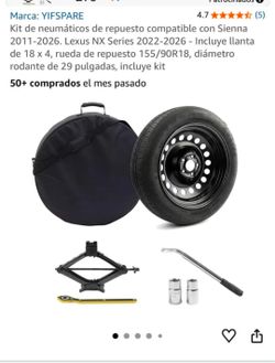 Spare Tire Kit Compatible with 2021-2026 Tucson, Santa Fe, Sportage
18x4 Rim, T155/90R18 Spare, 29” Rolling Diameter, Includes Jack kit and Carrying C