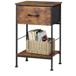 WLIVE Nightstand, Bedside Side Table for Bedroom, Dorm with Steel Frame, Night Stand End Table with Fabric Storage Drawer, Easy Assembly, Rustic Brown