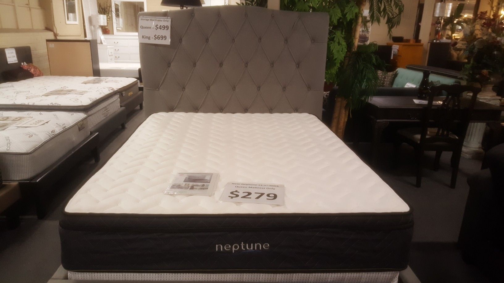 Brand new light grey linen queen platform bedframe