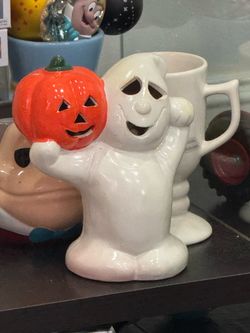 Vintage Ghost Halloween Candle Tealight Holder Votive Pumpkin 80s 90s Ceramic