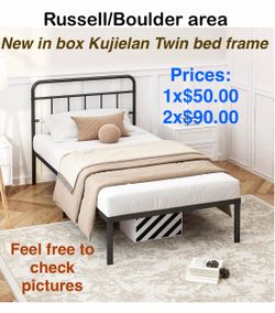 New in box Kujielan 12 inches Twin Bed Frame with Minimalist headboard, Black. Russell/Boulder Hwys