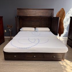 Solid Acacia Wood Queen Murphy Cabinet Bed - Meadows 