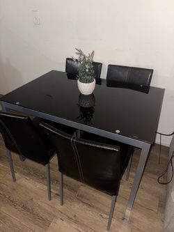 Black Glass Dining Table with 4 Chairs