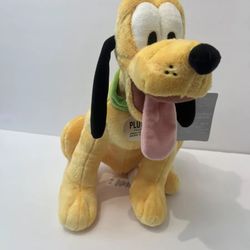 Disney Store Pluto Plush Stuffed Animal Mickey’s Dog Sitting With Name Tag 11"
