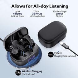 Bluetooth 5.3 Wireless Earbuds,Deep Bass Loud Sound Clear Call Noise Cancelling with 4 Microphones in-Ear Headphones with Wireless Charging Case Compa