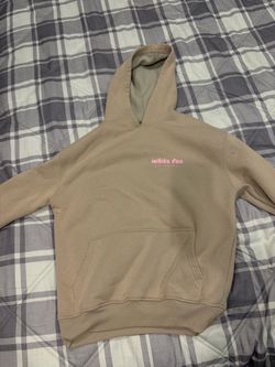 XS White Fox Hoodie Tan with Pink Logo