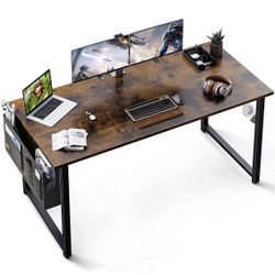 Computer Writing Desk 55 inch, Sturdy Home Office Table, Work Desk with A Storage Bag and Headphone Hook, Vintage