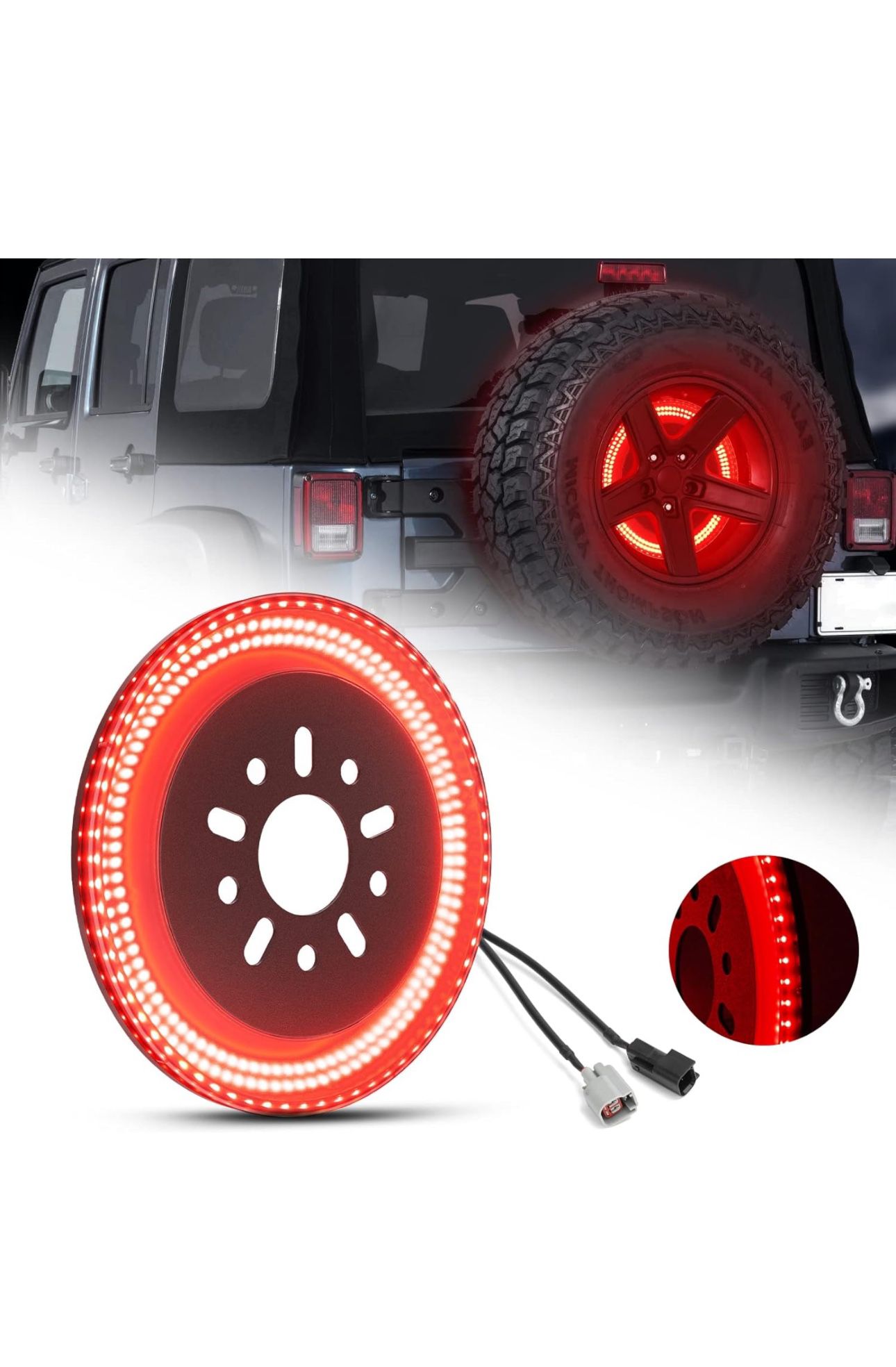 SUPAREE 3-Side Spare Tire Brake Light, 400PCs LED Wheel Light, Plug-N-Play 3rd Third Brake Light Compatible with Jeep Wrangler 2007-2018 JK JKU YJ TJ,