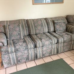 Floral Couch with Pull Out Bed and 1 Chair